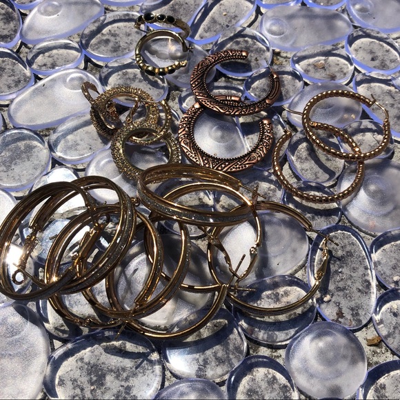 Unlisted Jewelry - 8 pair lot // GOLD & RHINESTONE hoop earrings CLASSY